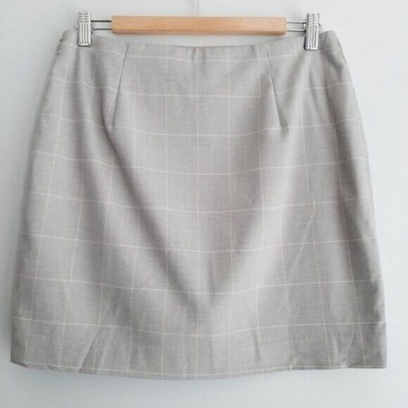 BANANA REPUBLIC | Mini Skirt Plaid Window Pane Check Pattern Grey Sz 6 - Picture 5 of 7